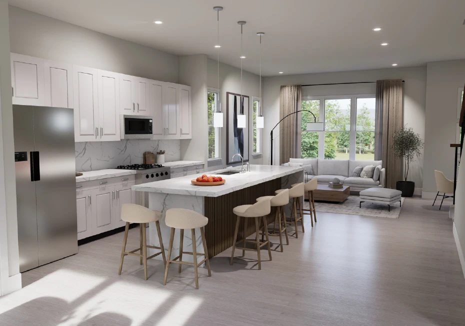 Modern kitchen and open concept living space